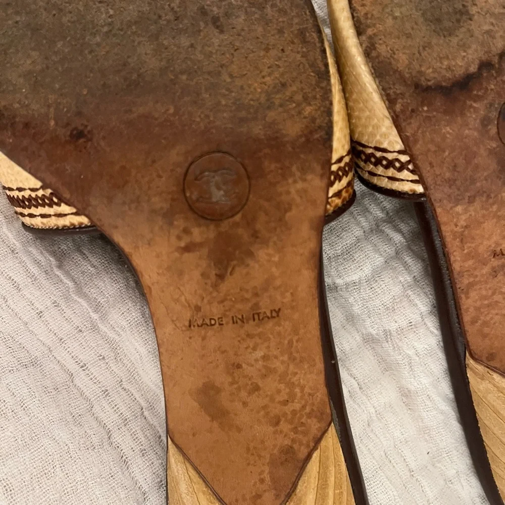 Vintage Chanel Raffia Woven Kitten Heel Mule Sandal Size 37 - Picture 9 of 10